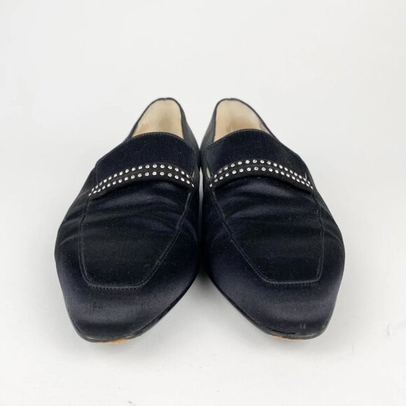 Fratelli Rossetti 1990s VTG Italian Black Silk Satin Rhinestone Loafers Shoes 36 - Picture 5 of 6
